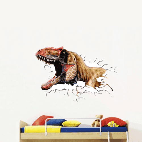 Dinosaurio rompiendo pared
