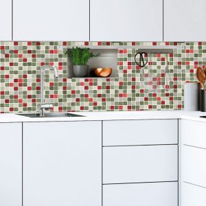 Venecitas en gris, crema, verde y rojo