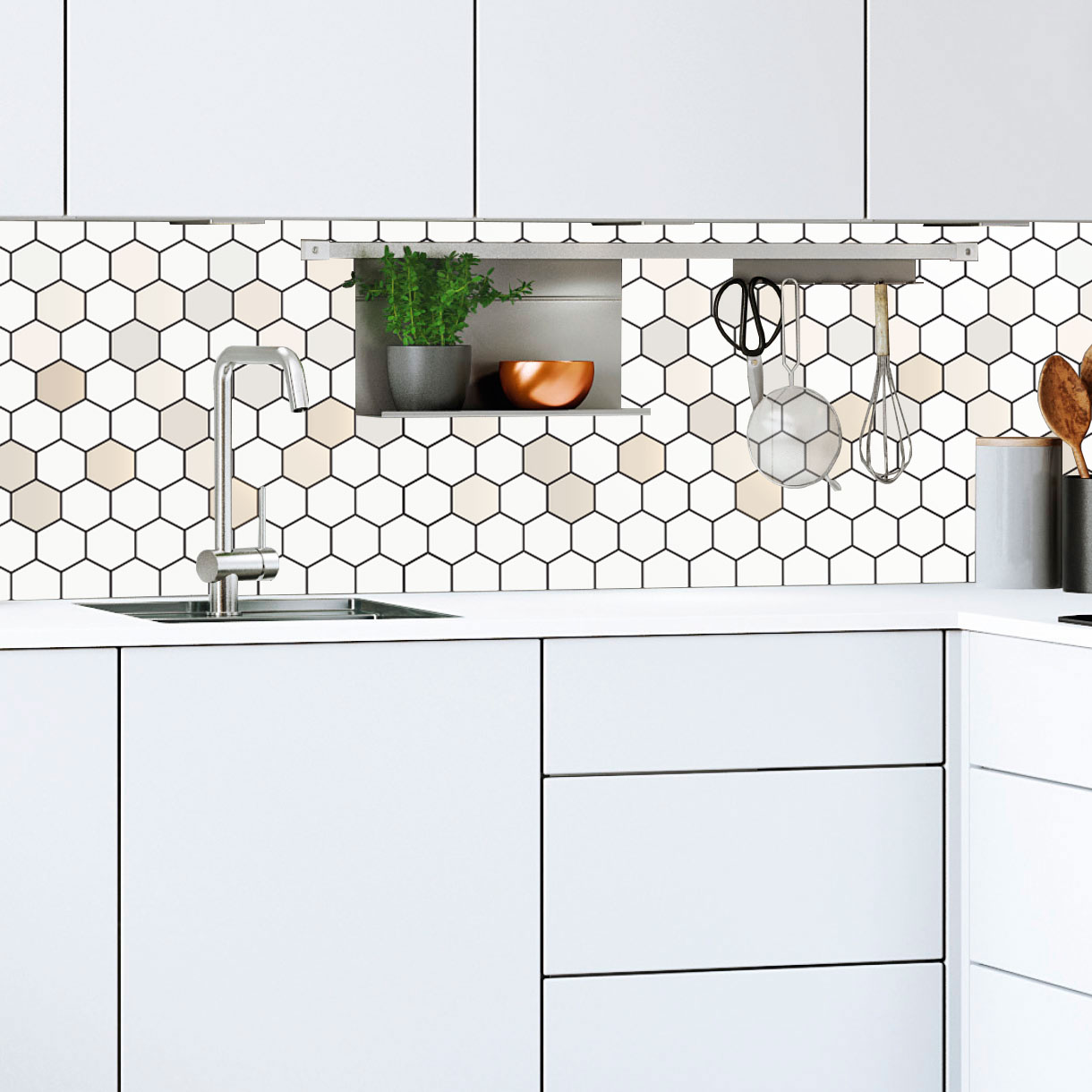 Mosaico hexagonales beige