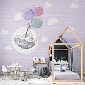 Ratones en paraguas con globos